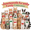 Family photo style cats and dogs celebrating Juneteenth diversity and freedom on premium tee