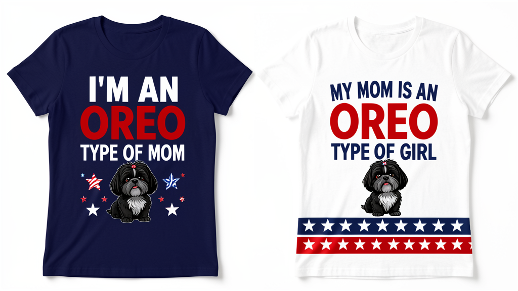 Oreo Matching Mom and Dog Navy White Tee Set patriotic 4th of July
