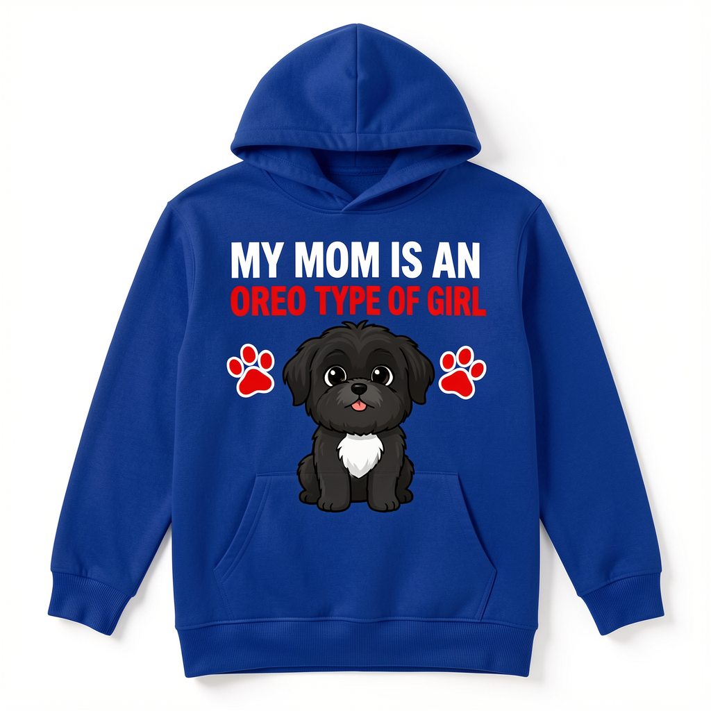 My Mom Is An Oreo Type Of Girl blue dog hoodie with Shih Tzu cartoon