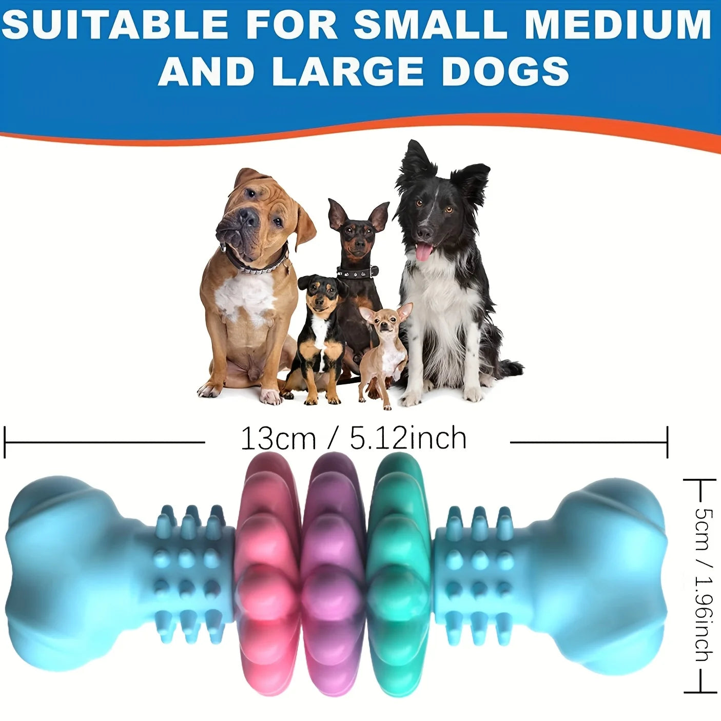 Indestructible Dog Chew Bone Toy for Aggressive Chewers - Durable Thermoplastic Rubber with Geometric Pattern, Teeth Cleaning