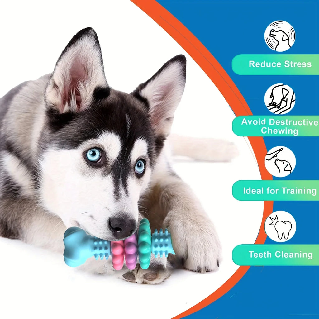 Indestructible Dog Chew Bone Toy for Aggressive Chewers - Durable Thermoplastic Rubber with Geometric Pattern, Teeth Cleaning