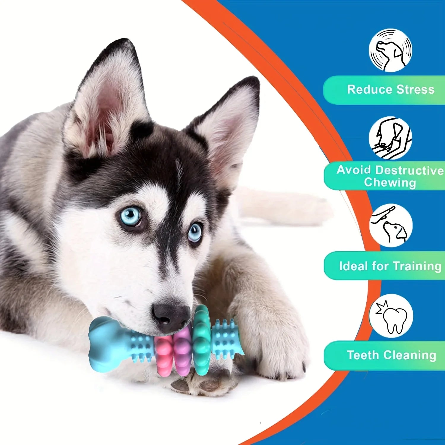 Indestructible Dog Chew Bone Toy for Aggressive Chewers - Durable Thermoplastic Rubber with Geometric Pattern, Teeth Cleaning