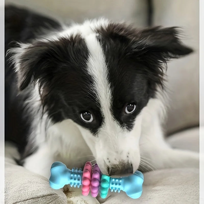 Indestructible Dog Chew Bone Toy for Aggressive Chewers - Durable Thermoplastic Rubber with Geometric Pattern, Teeth Cleaning