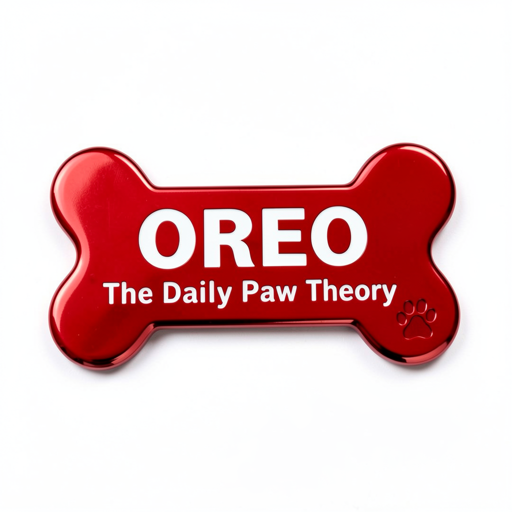 Oreo custom bone-shaped red dog ID tag with white engraving