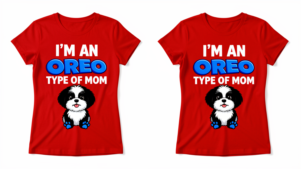 I'm An Oreo Type Of Mom women's red t-shirt with Shih Tzu cartoon